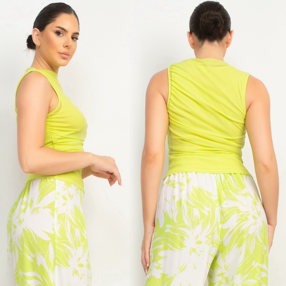 Lime Green Mesh mock neck Sleeveless Top - Picture 8 of 13